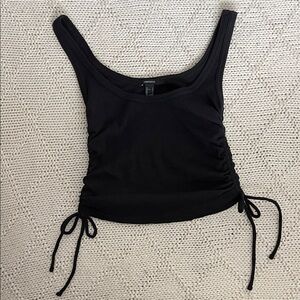 Forever 21 Black Ruched Drawstring Tank Top Ribbed Sleeveless Sz L